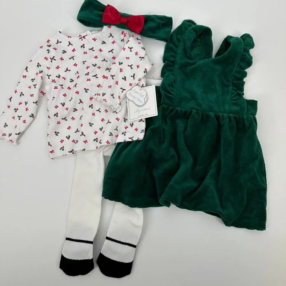 Little Me Baby Girls Holly Jumper T-shirt Headband Holiday Christmas Set 6 Month
